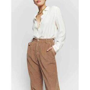 Reformation Montauk Pleated High Rise Corduroy Pants - 25 - Brown - Mud